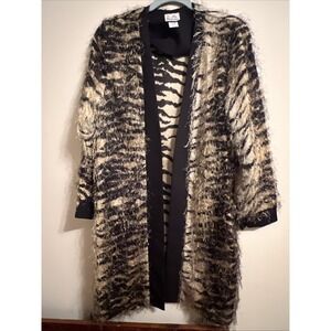 L.A. Design Fuzzy Animal Print Long Cardigan Duster Jacket M Made in USA